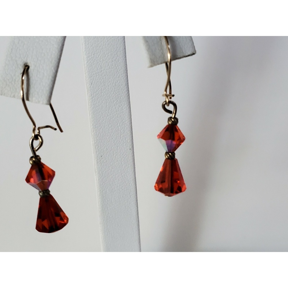 Vintage Gold Tone Fancy Salmon Orange Bead Drop Pierced Earrings Kidney Hooks - Picture 9 of 12